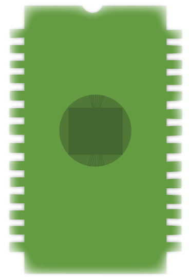 Left Column Artwork of an EEPROM Computer Chip. One of the earliest CPUs in a visual style similar to the Computer Chimps dot com website theme of a green jungle.